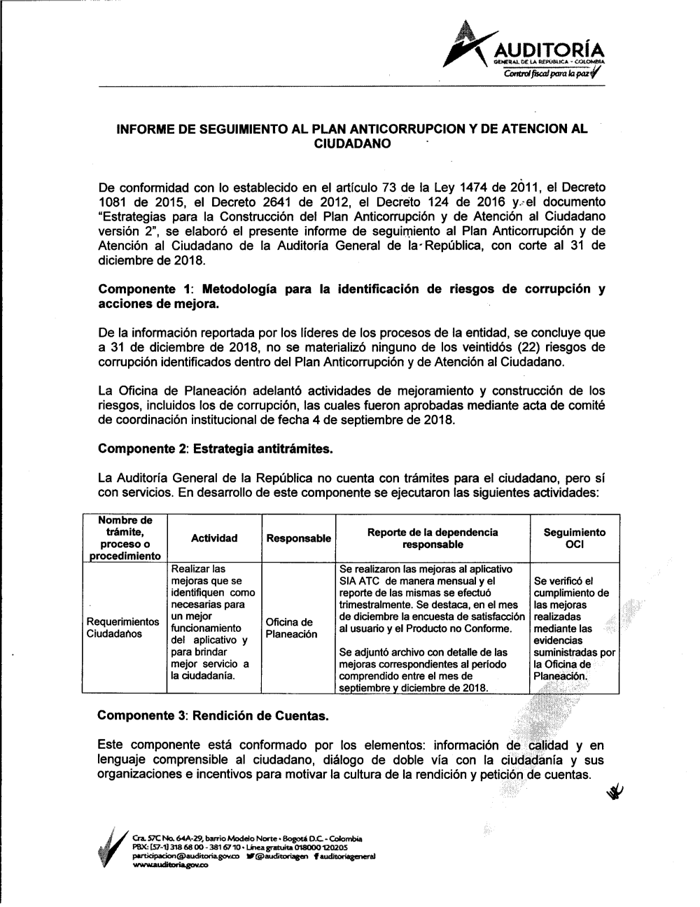 Informe de evaluación del control interno contable - Auditoria General de  la República